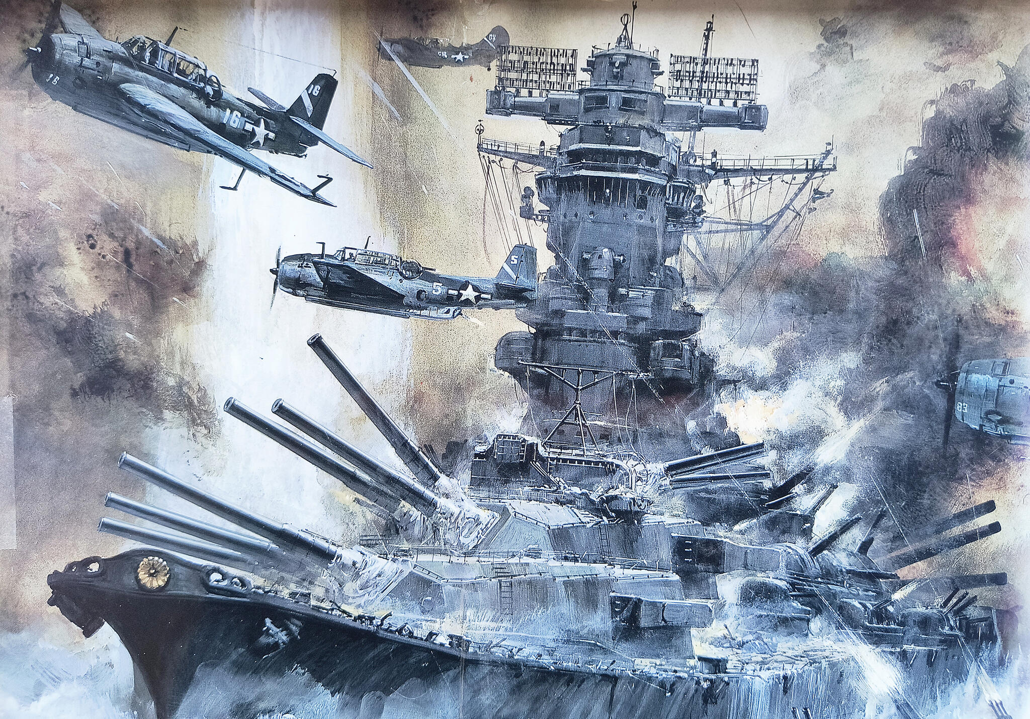 An artist rendition of the Yamato, a heavily armed Japanese battleship used in WWII. The Yamato was attacked by United States and Allied forces during the Okinawa Campaign in the East China Sea, and sunk on April 7, 1945, along with most of her crew. (Images submitted by John Haack)