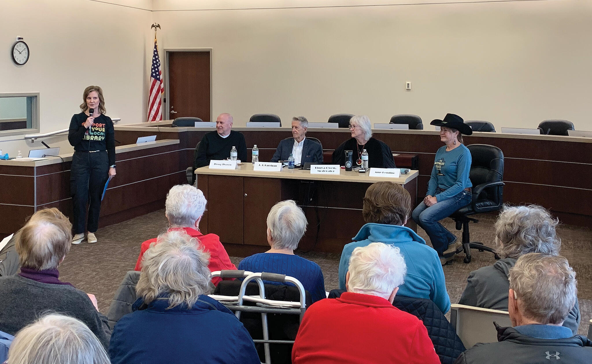 Friends of the St. Michael, Albertville, and Hanover Library hosted the Sisters in Crime book festival at St. Michael City Hall on Saturday, April 20. Panel authors seated left to right: Doug Dorow, J.J. Harrigan, Timya Owen, and Amy Pendino. (Photos by Mike Gesellchen)