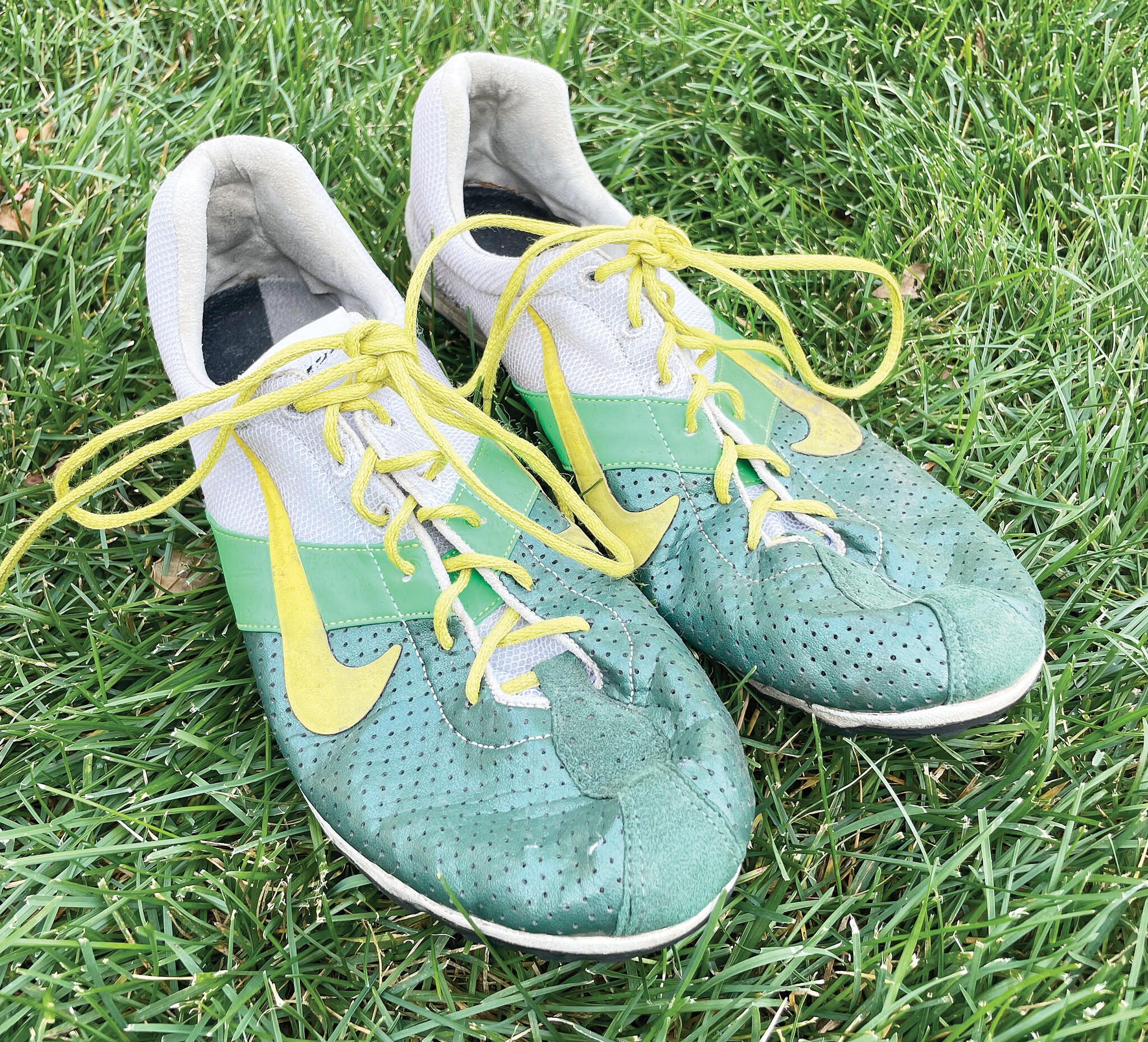 These track spikes originally belonged to the Minnesota State record holder in the boys 800 meters and Buffalo High School alumni Zach Mellon. A tradition was born in 2009 when Mellon handed the spikes to an underclassman after his senior season. Runners on the Buffalo boy’s track team have been following suit ever since, inspiring teammates to strive for their fullest potential. (Photo submitted by Erin Macheel)