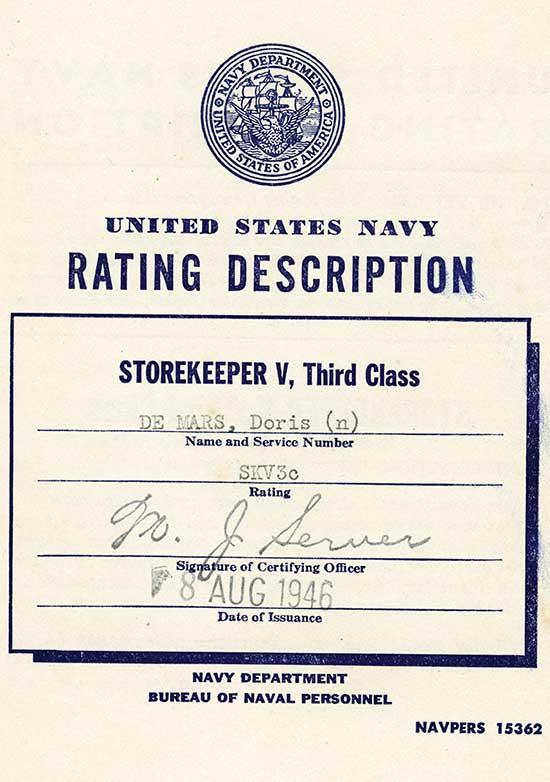 Doris’s rating description card, showing her rank and information.