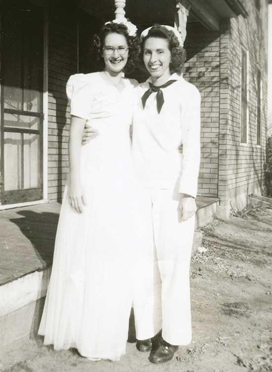 Doris, right, posed for a photo with her sister, Corinne, left, during a visit back home in Minnesota.