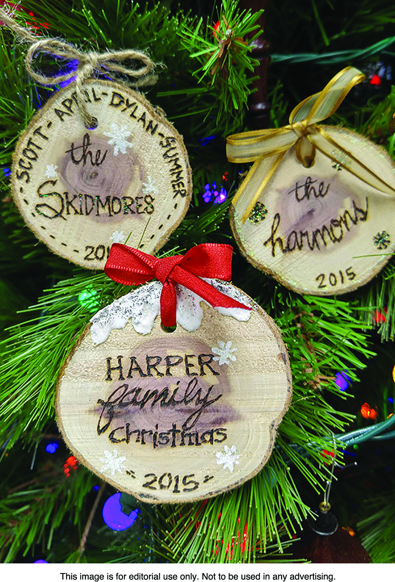 Woodburning produced the attractive pattern on these pretty Christmas ornaments.