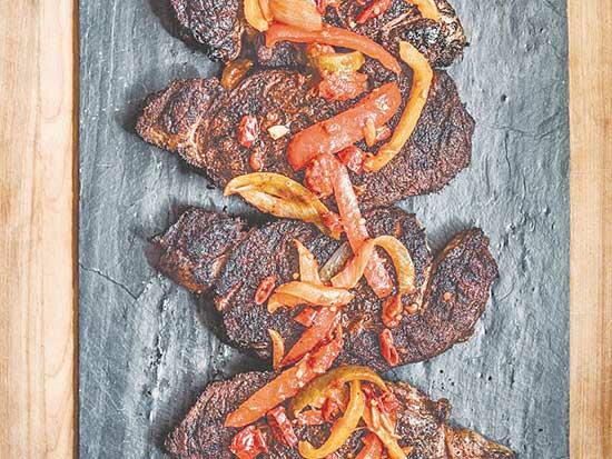 Grilled Rib-Eyes with Peperonata